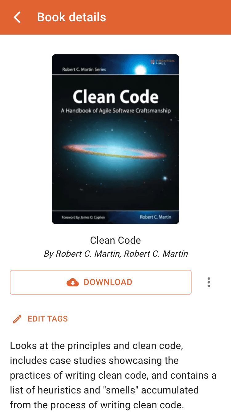 oboku book details page with cover, authors and download button