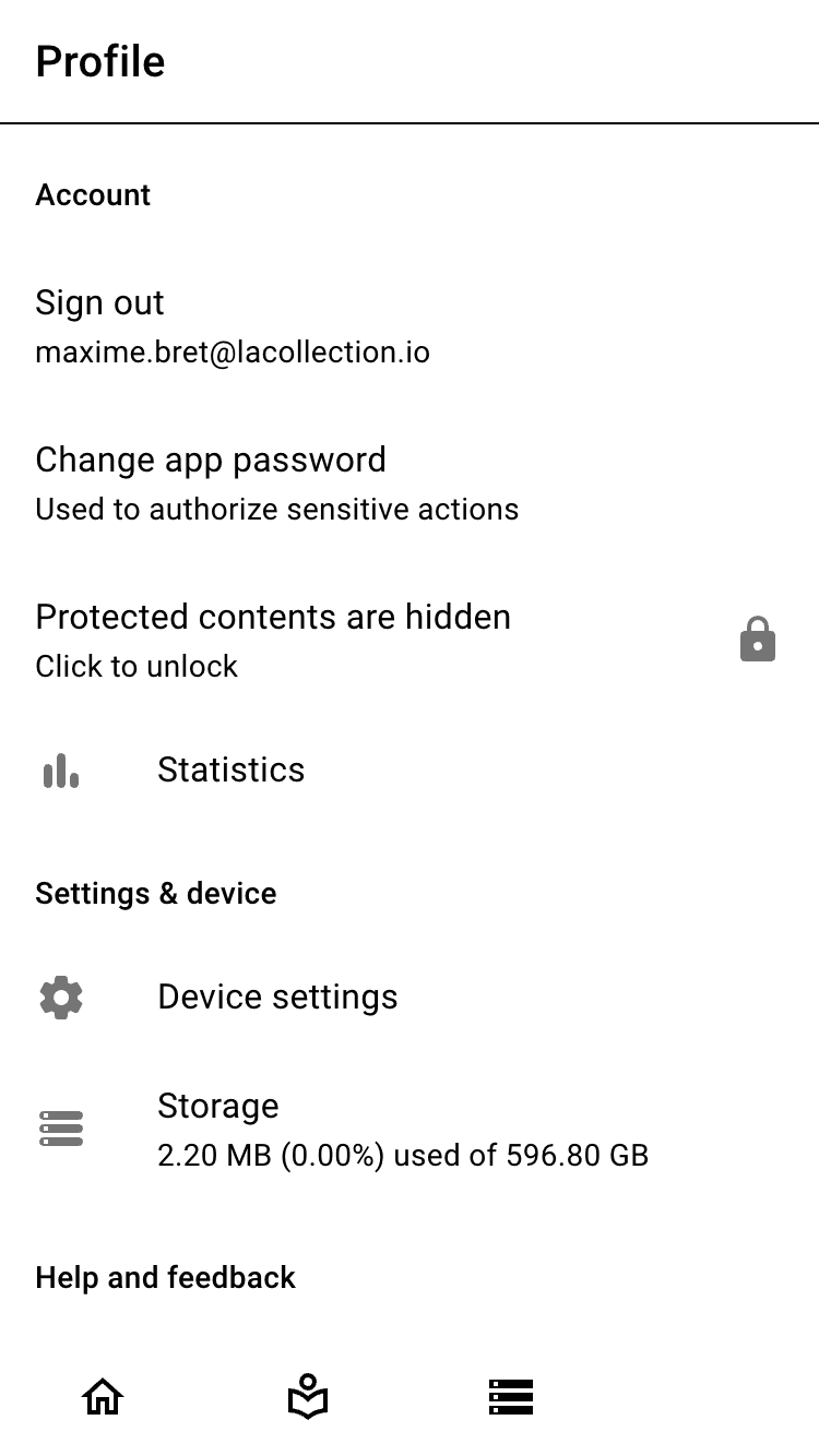oboku profile screen with the app password and hidden protected contents