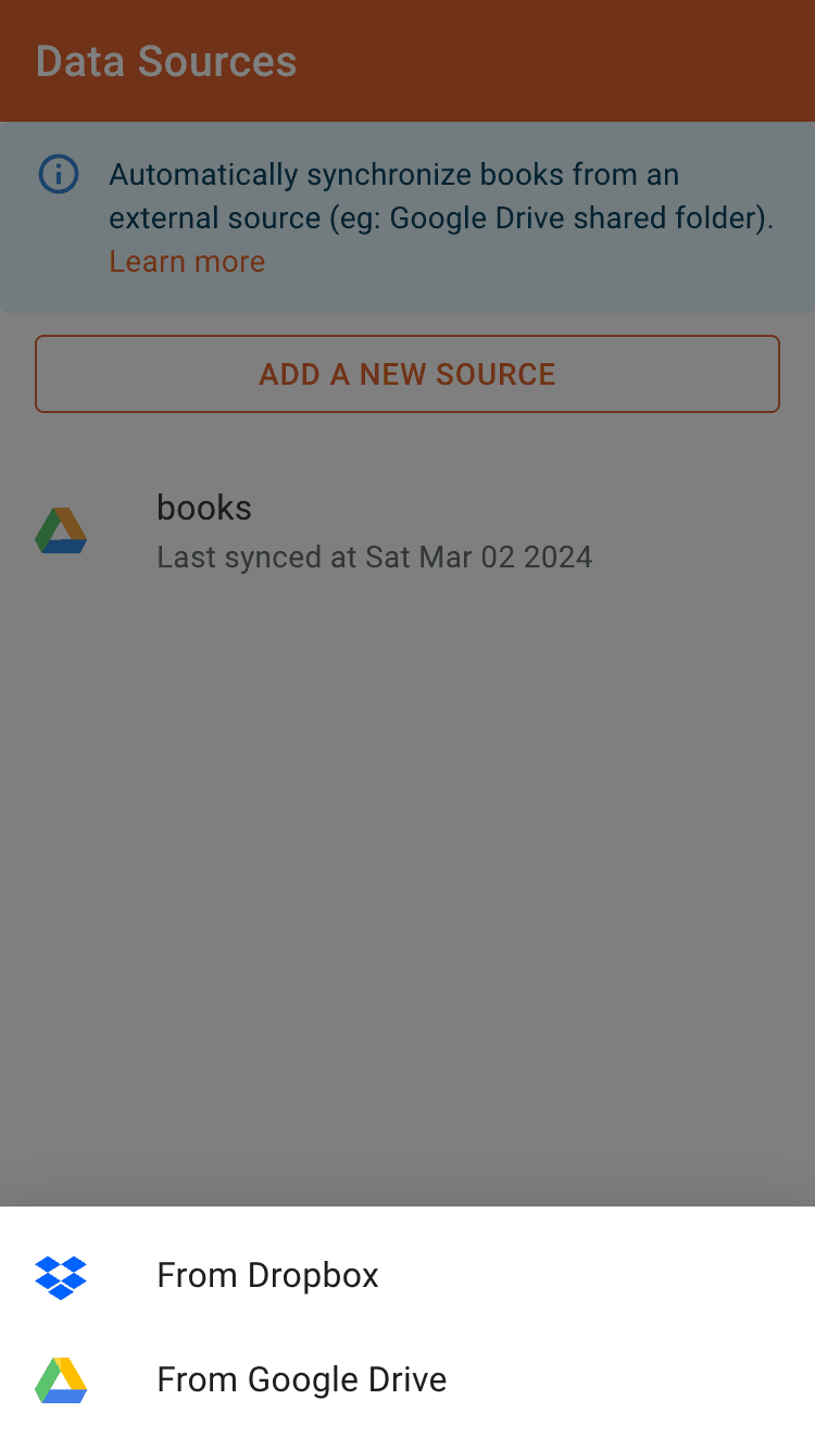 Adding an oboku data source from Dropbox or Google Drive